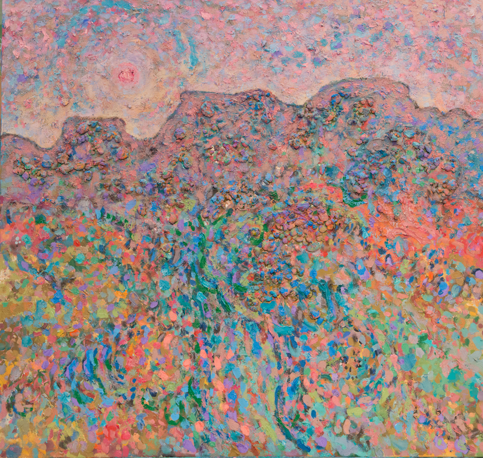  is an original oil on canvas painting measuring 30 � 32 inches, completed in 1979 by American Expressionist Landscape painter Bud Holman.