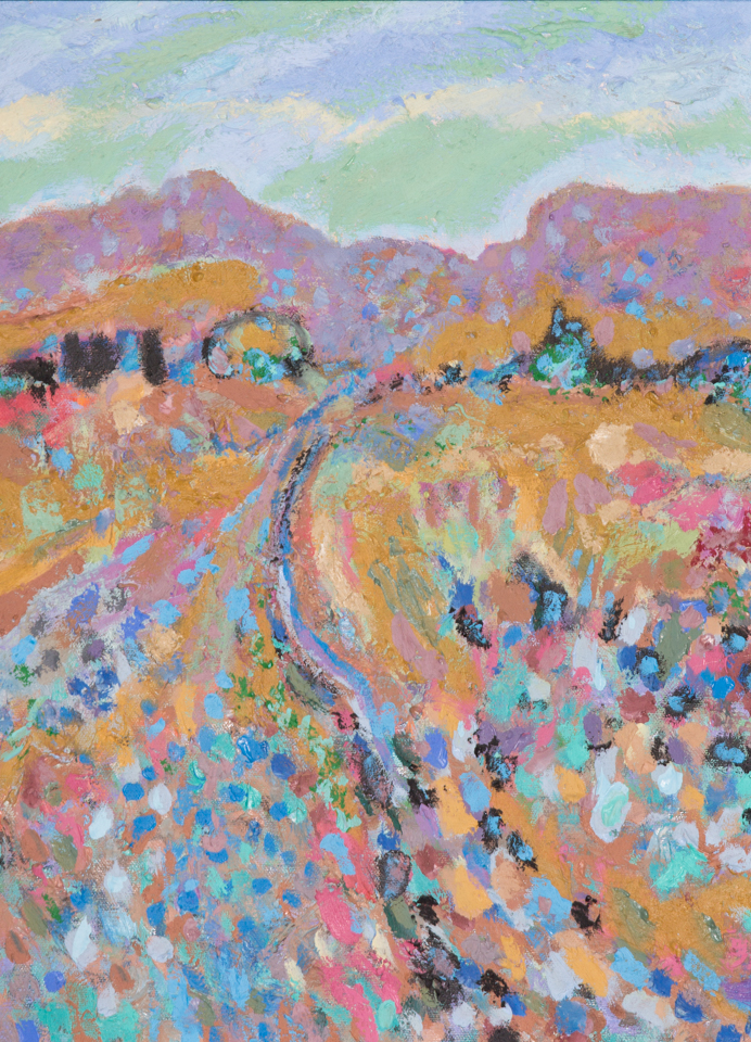 untitled is an original oil on canvas painting measuring 15.5 � 11.75 inches, completed in 1990 by American Expressionist Landscape painter Bud Holman.