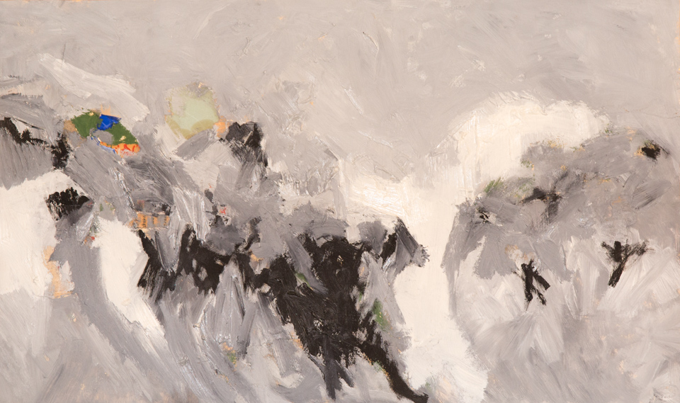 Collage Landscape 3 is an original collage with oil painting collage measuring 14 � 22.5 inches, completed in 1964 by American Expressionist Landscape painter Bud Holman.