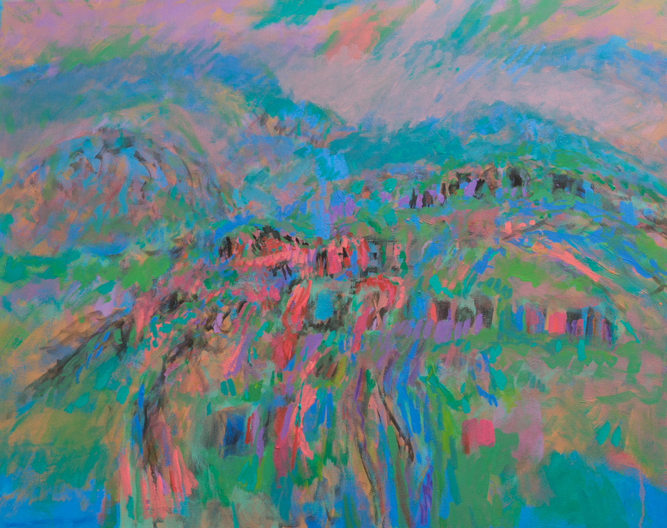 Burgenstock 4 is an original oil on canvas painting measuring 24 � 30 inches, completed in 2016 by American Expressionist Landscape painter Bud Holman.