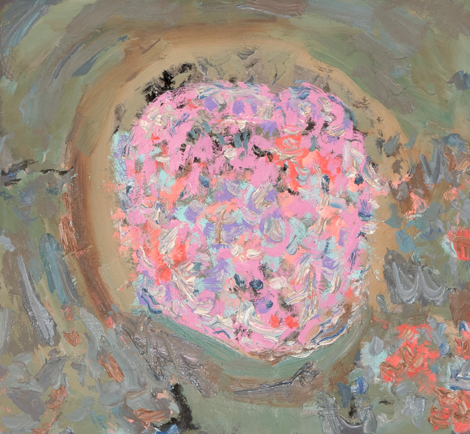 Mud Pie #75 is an original oil on masonite painting measuring 13 � 14 inches, completed in 1983 by American Expressionist Landscape painter Bud Holman.
