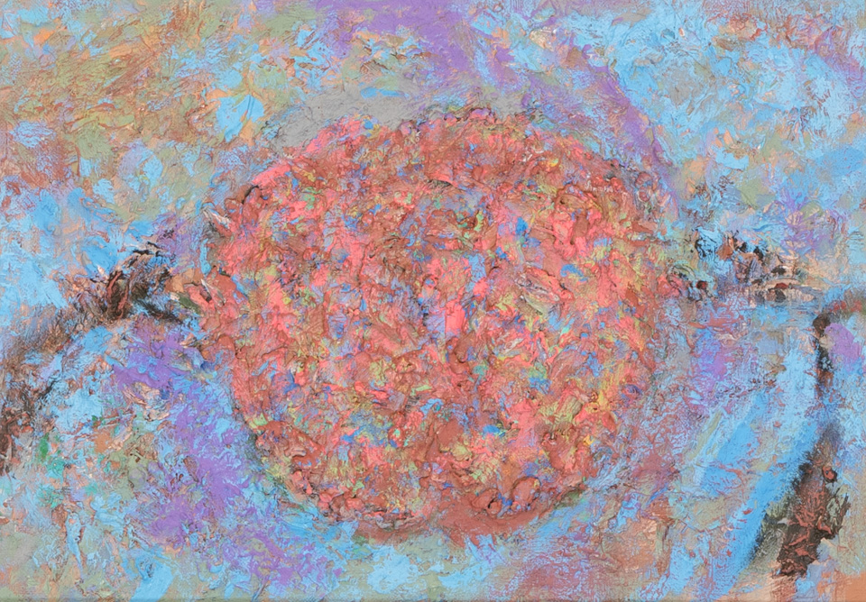 Mud Pie #105 is an original oil on panel painting measuring 10 � 14 inches, completed in 1983 by American Expressionist Landscape painter Bud Holman.