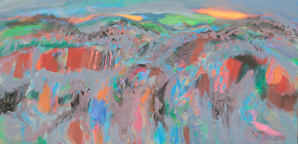 Nogales #194 is an original oil on canvas painting measuring 12 � 24 inches, completed in 2015 by American Expressionist Landscape painter Bud Holman.