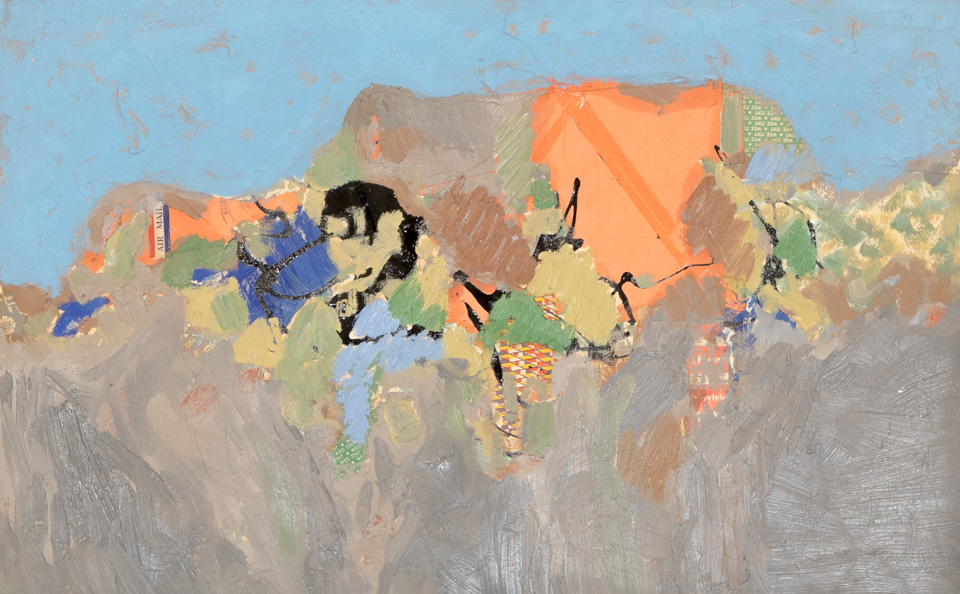 Sagaponack #16 is an original collage with oil painting collage measuring 14 � 22.5 inches, completed in 1964 by American Expressionist Landscape painter Bud Holman.