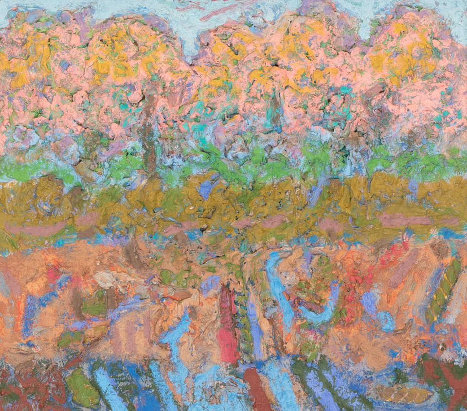 Long Island Landscape #2 is an original mixed media painting measuring 14.5 � 16 inches, completed in 1962 by American Expressionist Landscape painter Bud Holman.