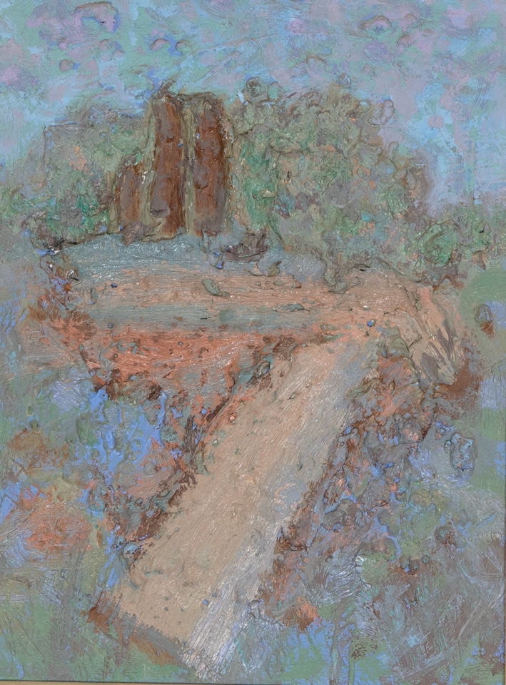Sedona #5 is an original oil on masonite painting measuring 15.5 � 11.5 inches, completed in 1987 by American Expressionist Landscape painter Bud Holman.