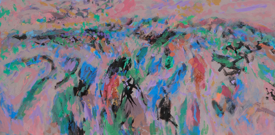 Rancho Santa Cruz #15 is an original oil on canvas painting measuring 12 � 24 inches, completed in 2012 by American Expressionist Landscape painter Bud Holman.
