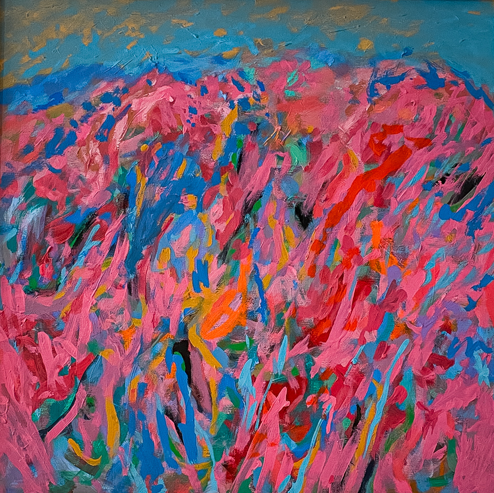 Nogales #257 is an original oil on canvas painting measuring 18.5 � 18.5 inches, completed in 2013 by American Expressionist Landscape painter Bud Holman.