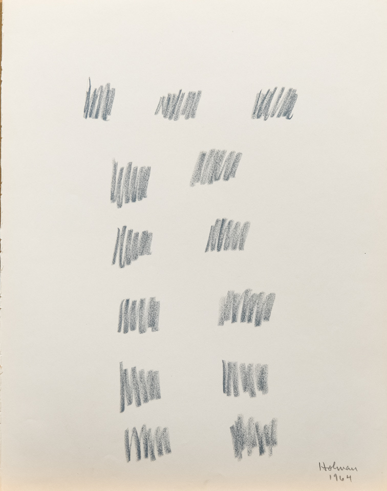 unnamed is an original crayon drawing measuring 13.5 � 10.75 inches, completed in 1964 by American Expressionist Landscape painter Bud Holman.
