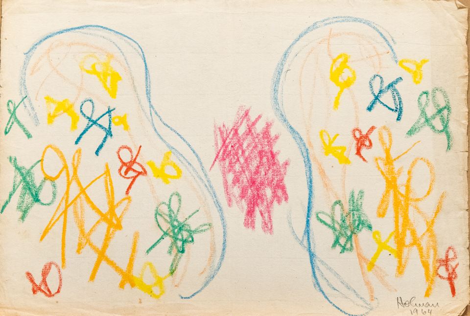 unnamed is an original crayon drawing measuring 8.5 � 12 inches, completed in 1964 by American Expressionist Landscape painter Bud Holman.