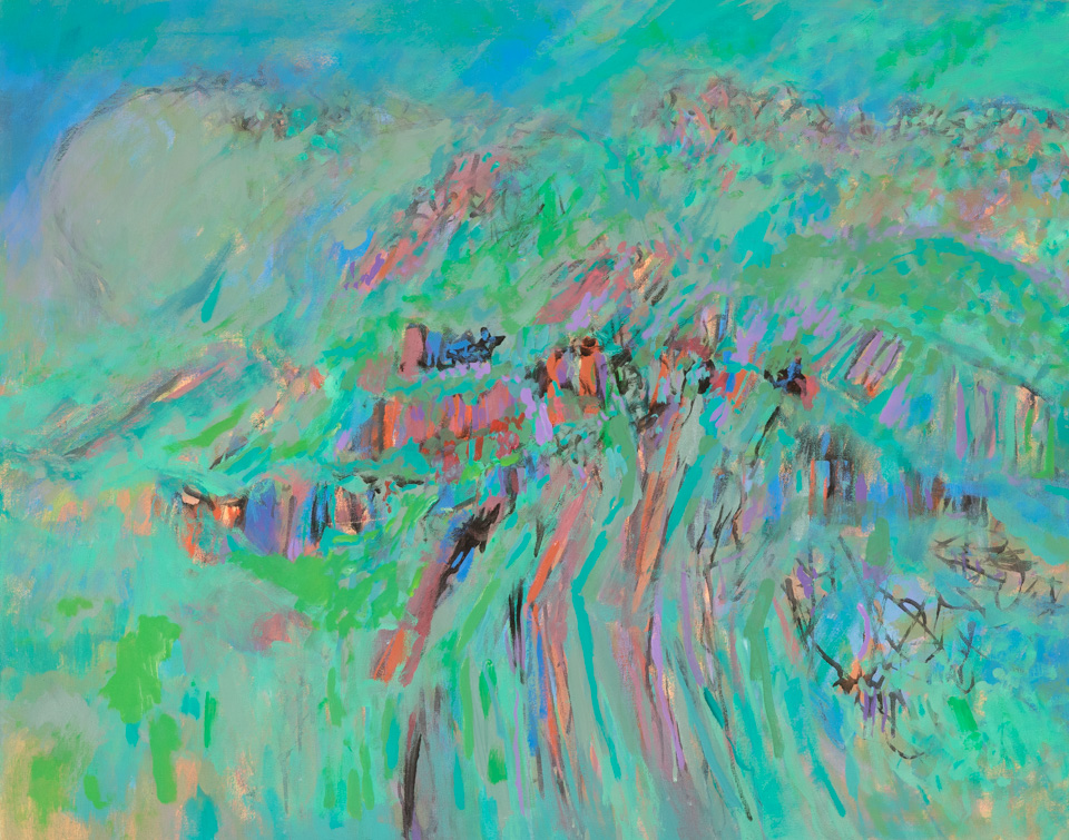 Burgenstock 1 is an original oil on canvas painting measuring 24 � 30 inches, completed in 2016 by American Expressionist Landscape painter Bud Holman.