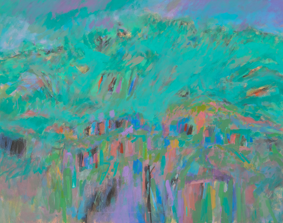 Burgenstock #2 is an original oil on canvas painting measuring 24 � 30 inches, completed in 2016 by American Expressionist Landscape painter Bud Holman.
