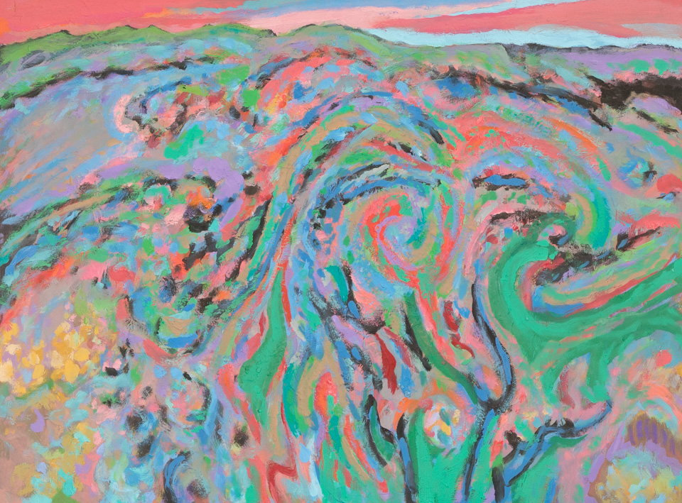 El Coyote Canyon #2 is an original oil on board painting measuring 18.75 � 25.25 inches, completed in 1988 by American Expressionist Landscape painter Bud Holman.