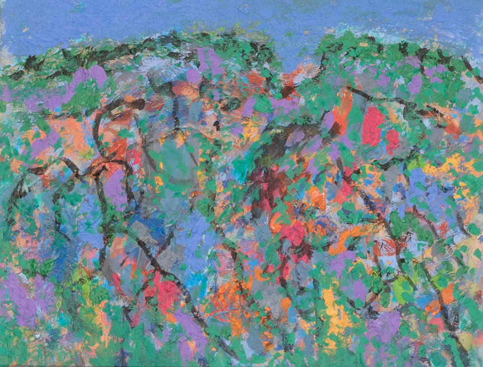 Nogales #82 is an original oil on panel painting measuring 14 � 18 inches, completed in 2007 by American Expressionist Landscape painter Bud Holman.