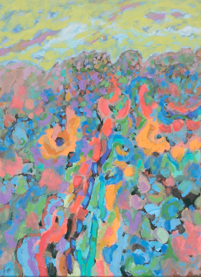 Nogales #94 is an original oil on masonite painting measuring 20.5 � 15 inches, completed in 2004 by American Expressionist Landscape painter Bud Holman.