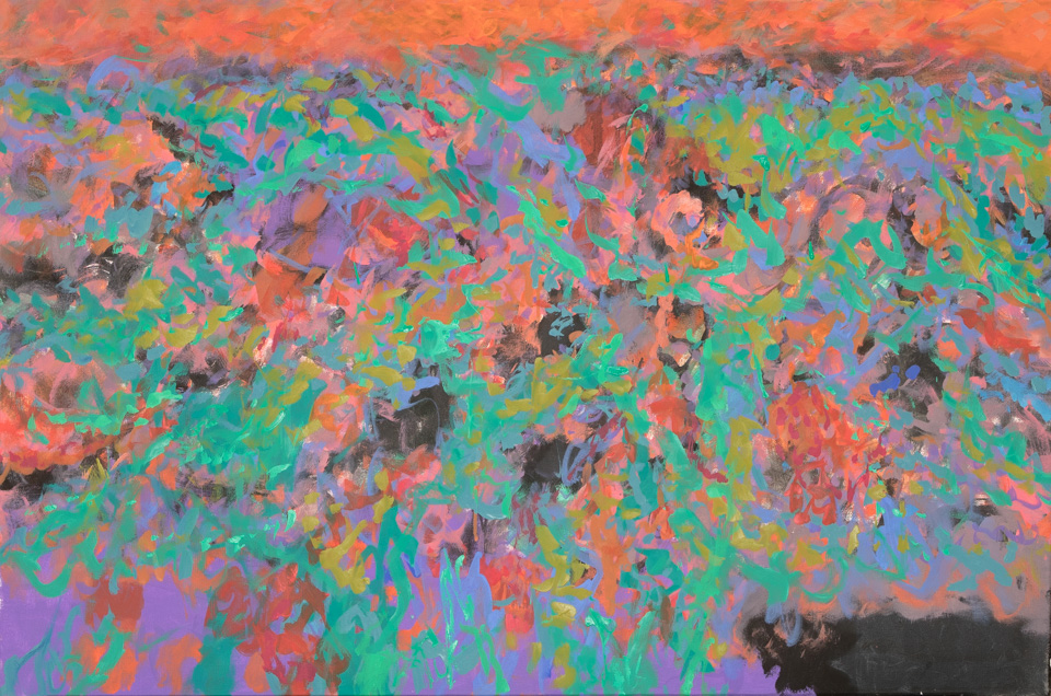 Hi Jolly #4 is an original oil on canvas painting measuring 24 � 36 inches, completed in 2007 by American Expressionist Landscape painter Bud Holman.