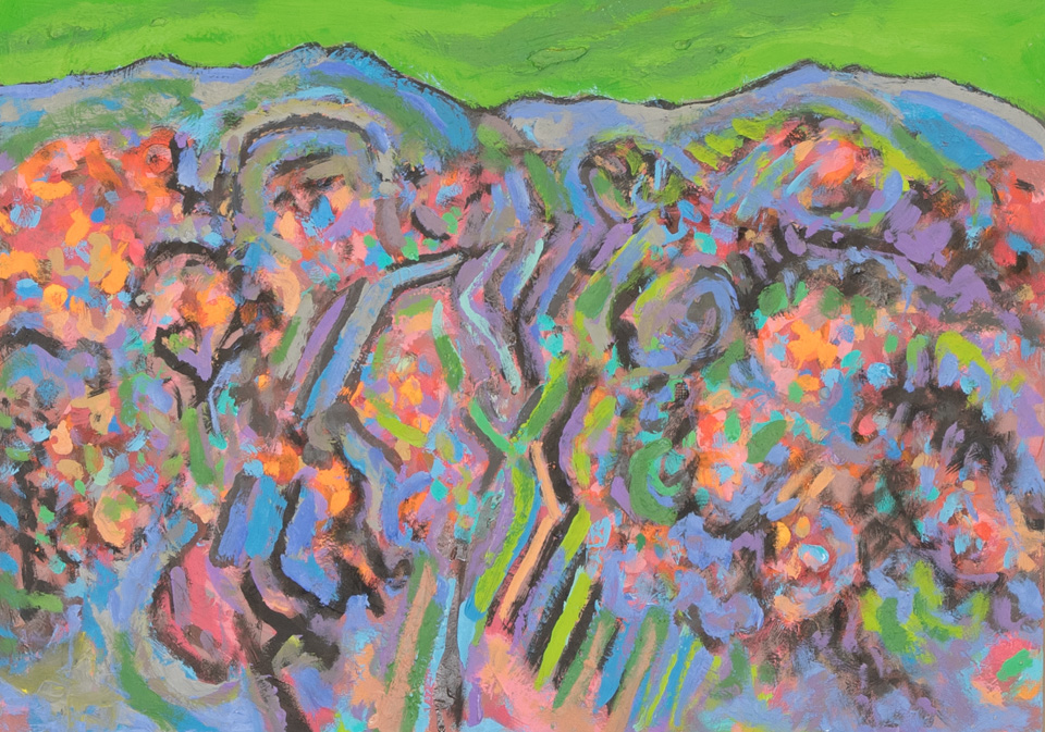 Desert Landscape is an original oil on masonite painting measuring 15 � 20.5 inches, completed in 2005 by American Expressionist Landscape painter Bud Holman.