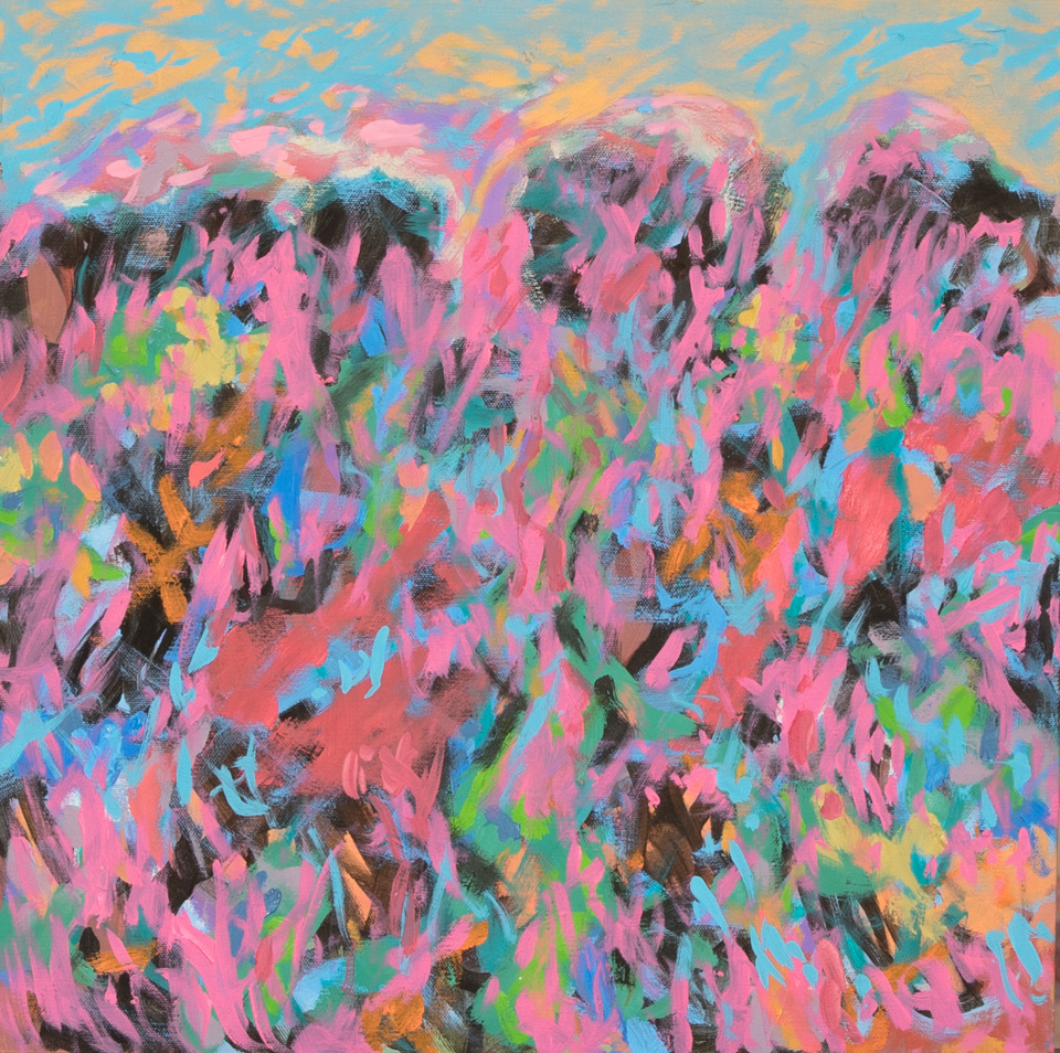Nogales #143 is an original oil on canvas painting measuring 18 � 18 inches, completed in 2007 by American Expressionist Landscape painter Bud Holman.