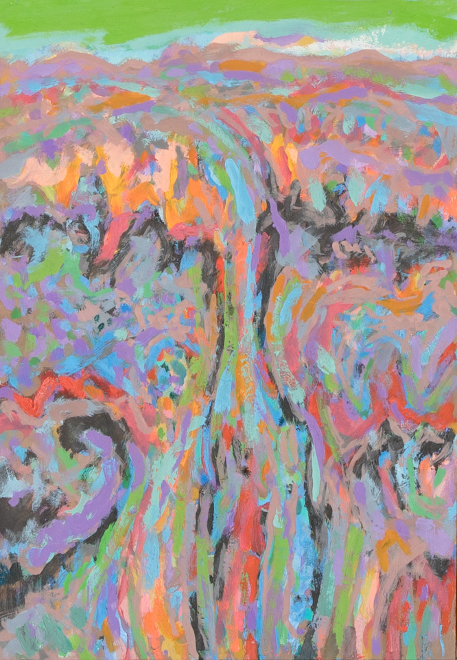 Tucson #19 is an original oil on board painting measuring 17.75 � 12.5 inches, completed in 1990 by American Expressionist Landscape painter Bud Holman.
