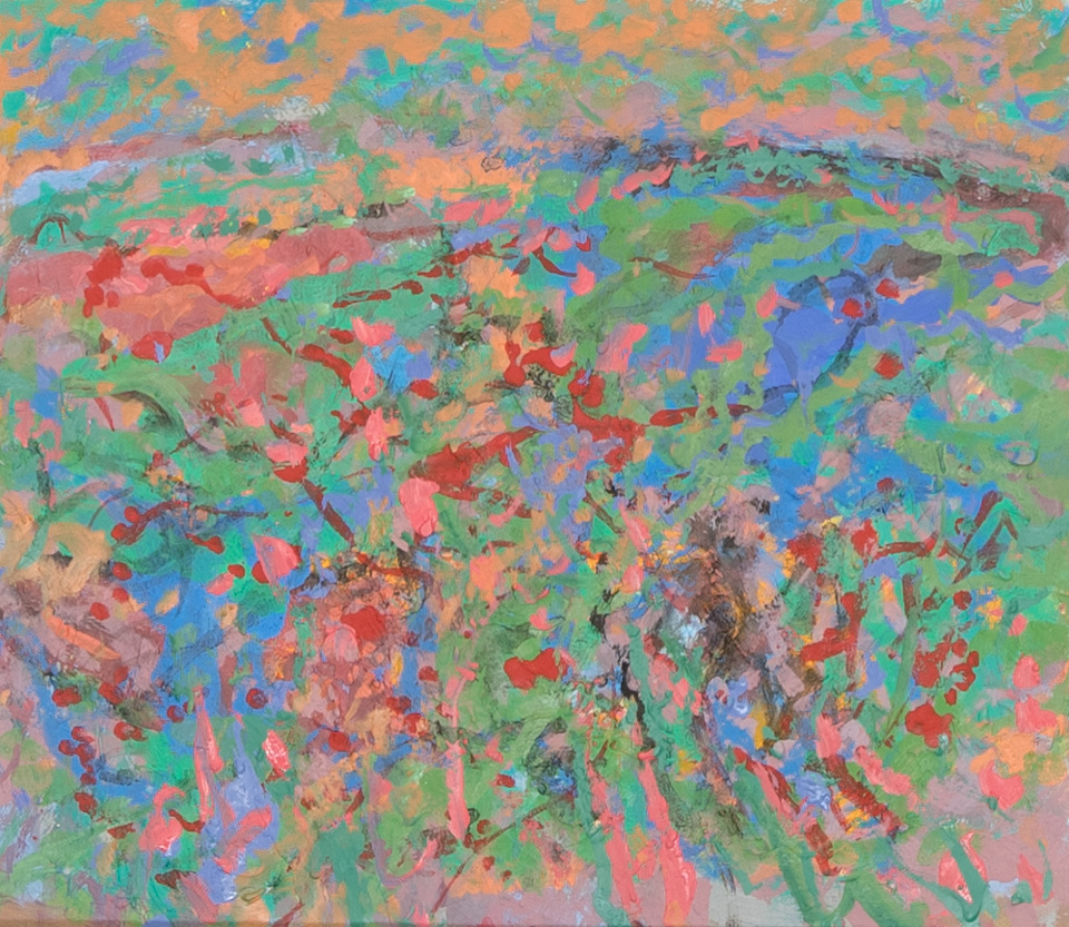 Morocco #42 is an original oil on masonite painting measuring 11 � 13 inches, completed in 2002 by American Expressionist Landscape painter Bud Holman.