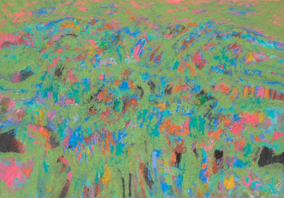 Elmer Betts Near Tombstone #2 is an original oil on canvas painting measuring 28 � 40 inches, completed in 2014 by American Expressionist Landscape painter Bud Holman.