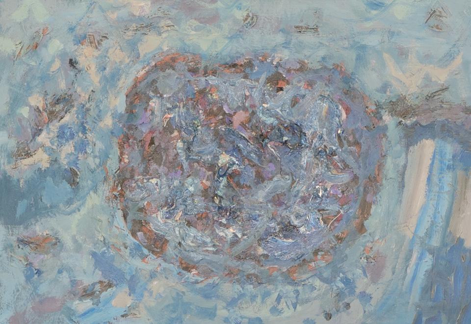 Mud Pie #39 is an original oil on masonite painting measuring 10 � 14 inches, completed in 1983 by American Expressionist Landscape painter Bud Holman.