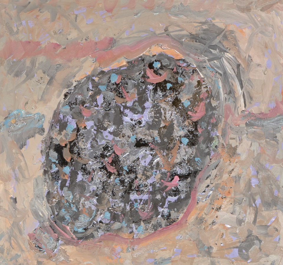 Mud Pie #58 is an original oil on masonite painting measuring 14 � 15 inches, completed in 1983 by American Expressionist Landscape painter Bud Holman.