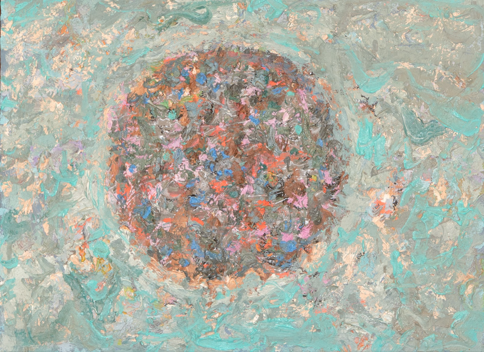 Mud Pie #63 is an original oil on masonite painting measuring 12 � 16 inches, completed in 1983 by American Expressionist Landscape painter Bud Holman.