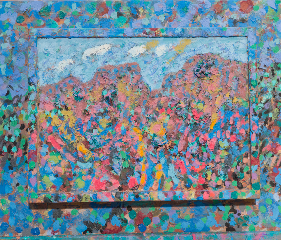 untitled is an original oil on masonite painting measuring 18.25 × 27.75 inches, completed in 2003 by American Expressionist Landscape painter Bud Holman.