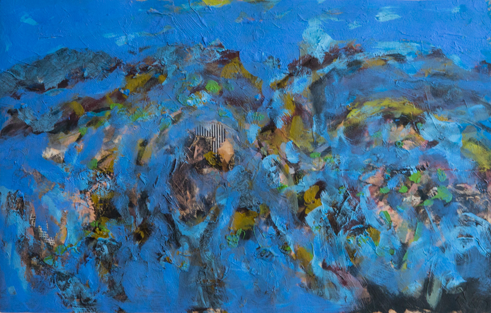 Tuareg Landscape is an original collage painting measuring 14 × 22 inches, completed in 1974 by American Expressionist Landscape painter Bud Holman.
