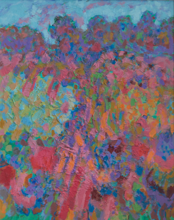 untitled is an original oil on canvas painting measuring 17 × 13.5 inches, completed in 2003 by American Expressionist Landscape painter Bud Holman.