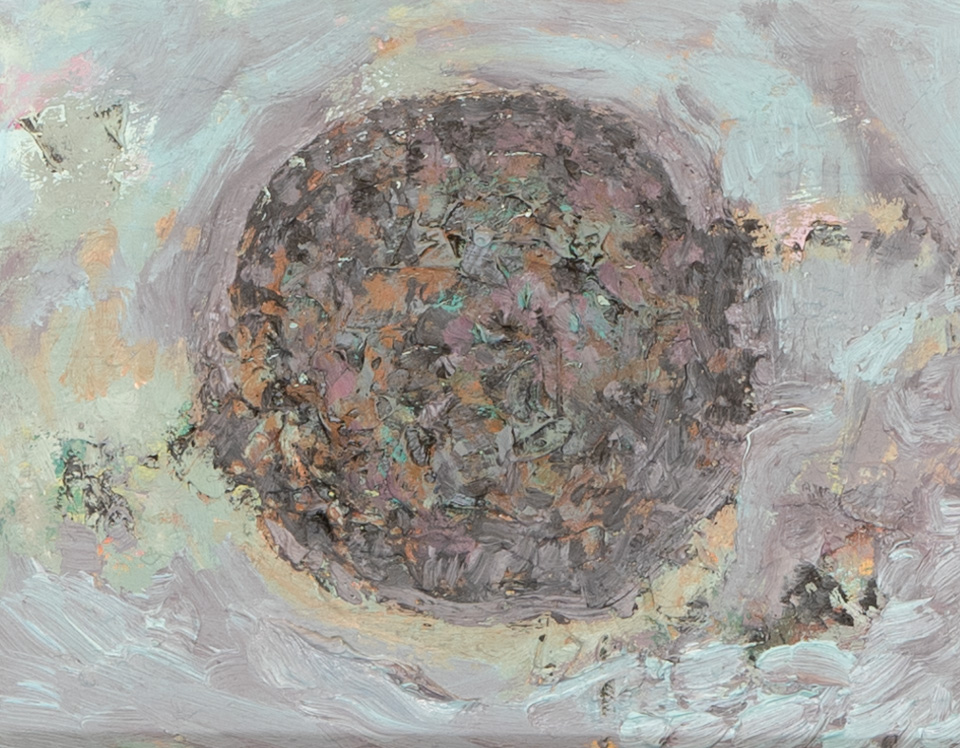 Mud Pie #81 is an original oil on masonite painting measuring 8 × 10 inches, completed in 1983 by American Expressionist Landscape painter Bud Holman.
