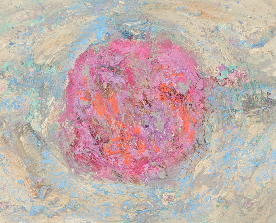 Mud Pie #91 is an original oil on masonite painting measuring 19 × 12 inches, completed in 1983 by American Expressionist Landscape painter Bud Holman.