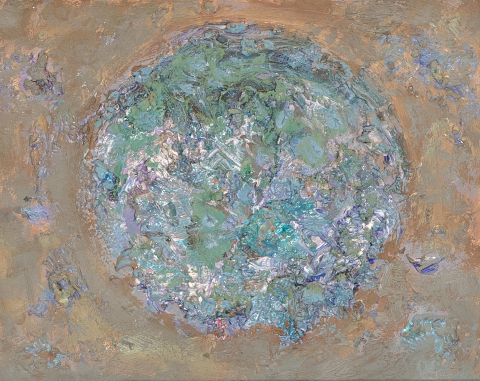Mud Pie #94 is an original oil on masonite painting measuring 8 × 10 inches, completed in 1983 by American Expressionist Landscape painter Bud Holman.
