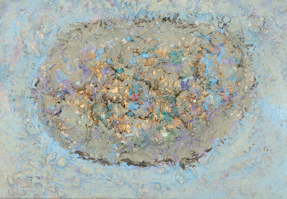 Mud Pie #96 is an original mixed media painting measuring 10 × 14 inches, completed in 1983 by American Expressionist Landscape painter Bud Holman.