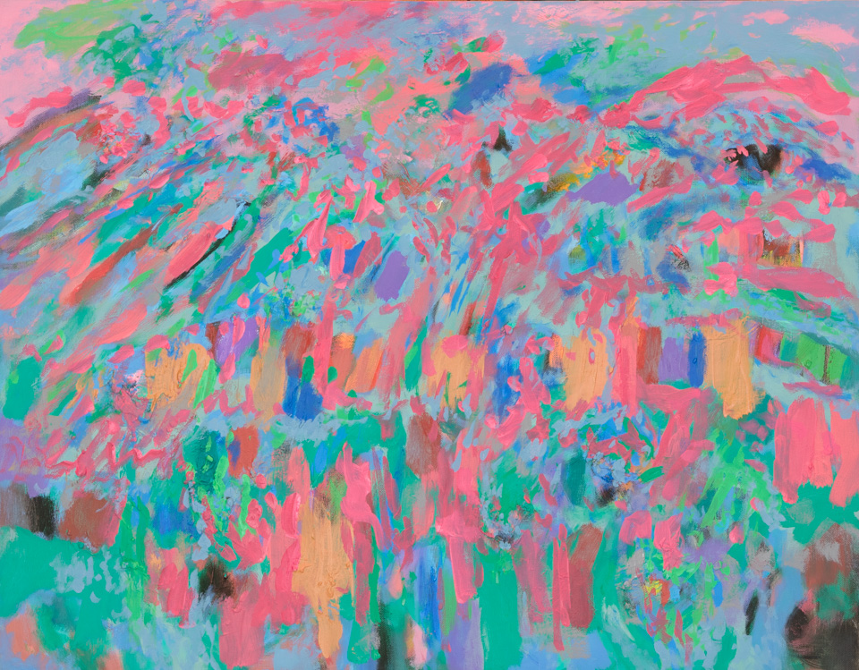 Peggy Hitchcock's Garden #7 is an original oil on canvas painting measuring 22 × 28 inches, completed in 2005 by American Expressionist Landscape painter Bud Holman.
