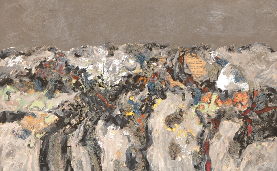 Sagaponack #26 is an original collage with oil painting collage measuring 14.5 × 22.75 inches, completed in 1964 by American Expressionist Landscape painter Bud Holman.