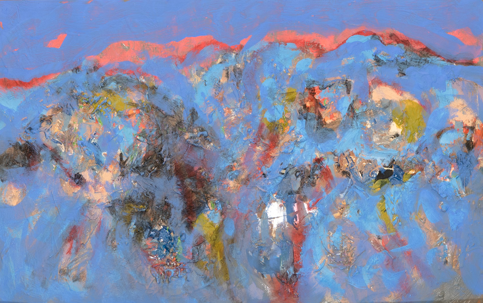 Tuareg Landscape #9 is an original collage with oil painting collage measuring 14 × 22.5 inches, completed in 1974 by American Expressionist Landscape painter Bud Holman.