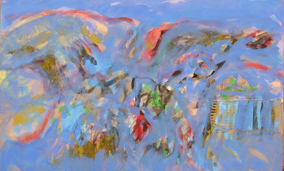 Tuareg Landscape #12 is an original collage with oil painting collage measuring 14.5 × 22.5 inches, completed in 1974 by American Expressionist Landscape painter Bud Holman.