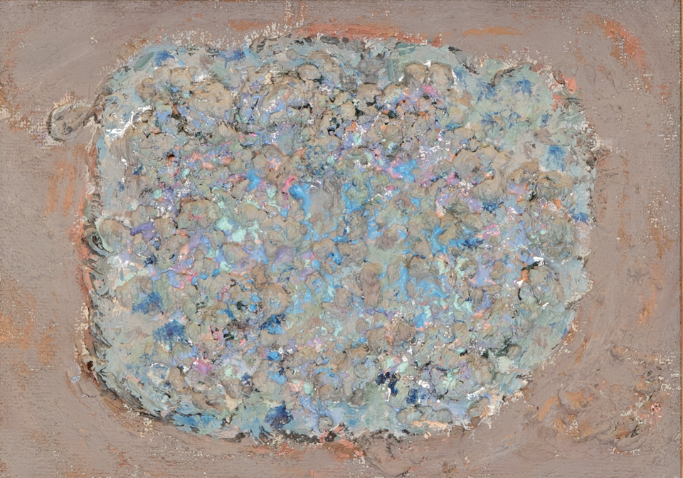 Mud Pie #111 is an original mixed media painting measuring 10 × 14 inches, completed in 1992 by American Expressionist Landscape painter Bud Holman.