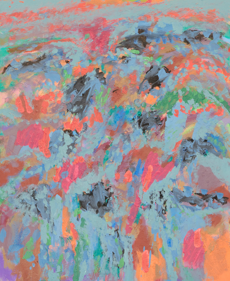 Catalina Mountains viewed from Skyline Country Club #2 is an original oil on board painting measuring 22 × 18 inches, completed in 1990 by American Expressionist Landscape painter Bud Holman.