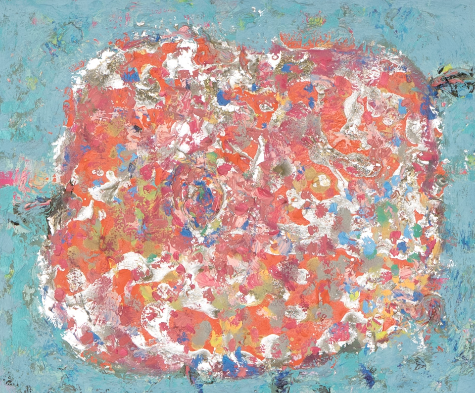 Mud Pie #112 is an original oil on masonite painting measuring 10 × 12 inches, completed in 1992 by American Expressionist Landscape painter Bud Holman.