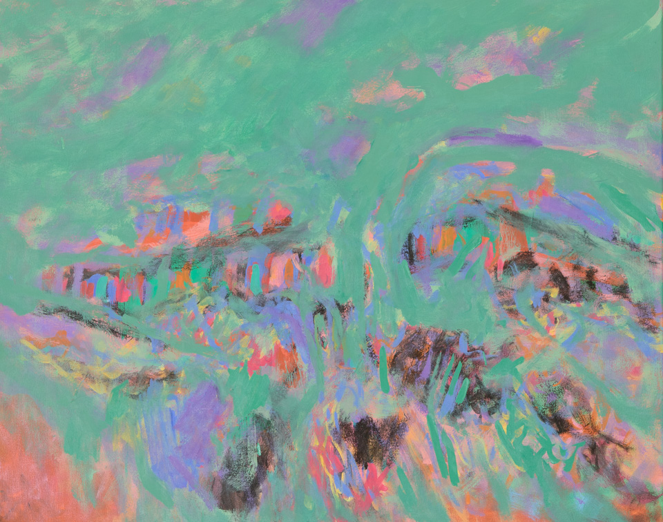 Nogales #211 is an original oil on masonite painting measuring 24 × 30 inches, completed in 2015 by American Expressionist Landscape painter Bud Holman.