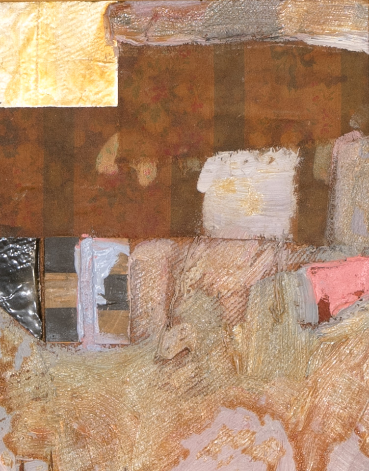 New York Collage is an original collage with oil painting collage measuring 10 × 8 inches, completed in 1957 by American Expressionist Landscape painter Bud Holman.