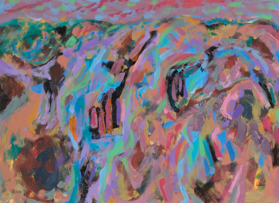 Nogales #225 is an original oil on canvas painting measuring 18 × 24 inches, completed in 2011 by American Expressionist Landscape painter Bud Holman.