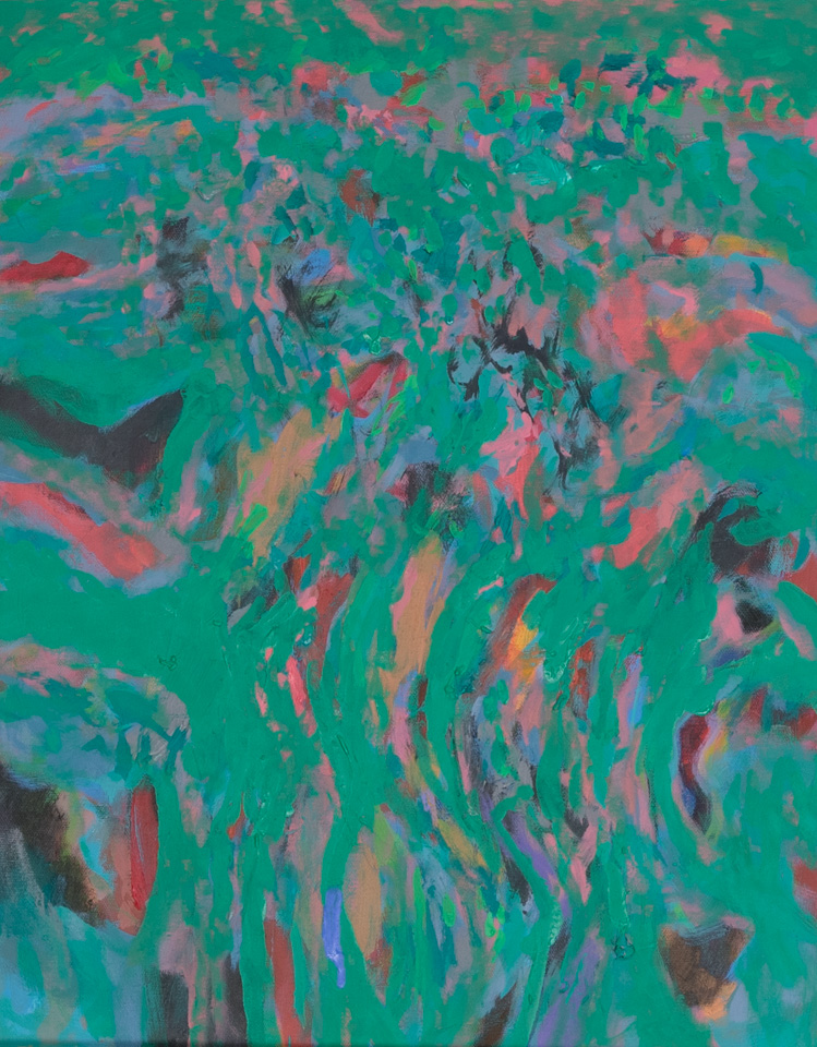 Green Landscape is an original oil on canvas painting measuring 20 × 16 inches, completed in 2013 by American Expressionist Landscape painter Bud Holman.