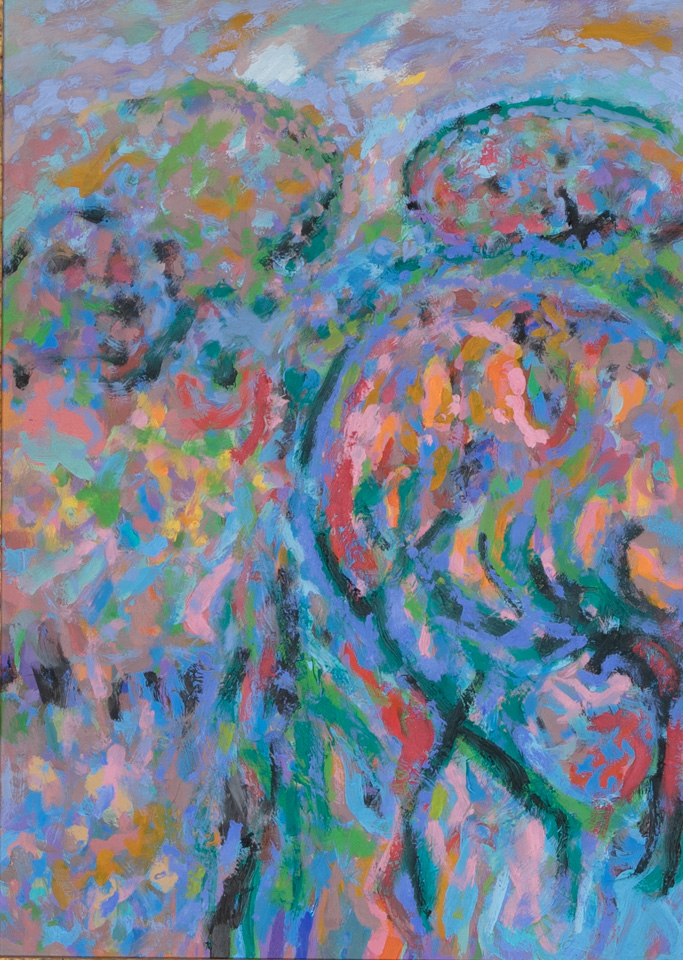 AZ Landscape #2 is an original oil on masonite painting measuring 20.75 × 15 inches, completed in 2004 by American Expressionist Landscape painter Bud Holman.