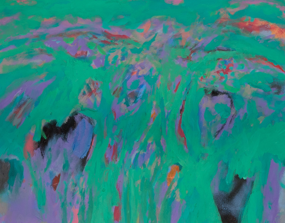 Peggy Hitchcock's Yard #6 is an original oil on canvas painting measuring 16 × 20 inches, completed in 2005 by American Expressionist Landscape painter Bud Holman.