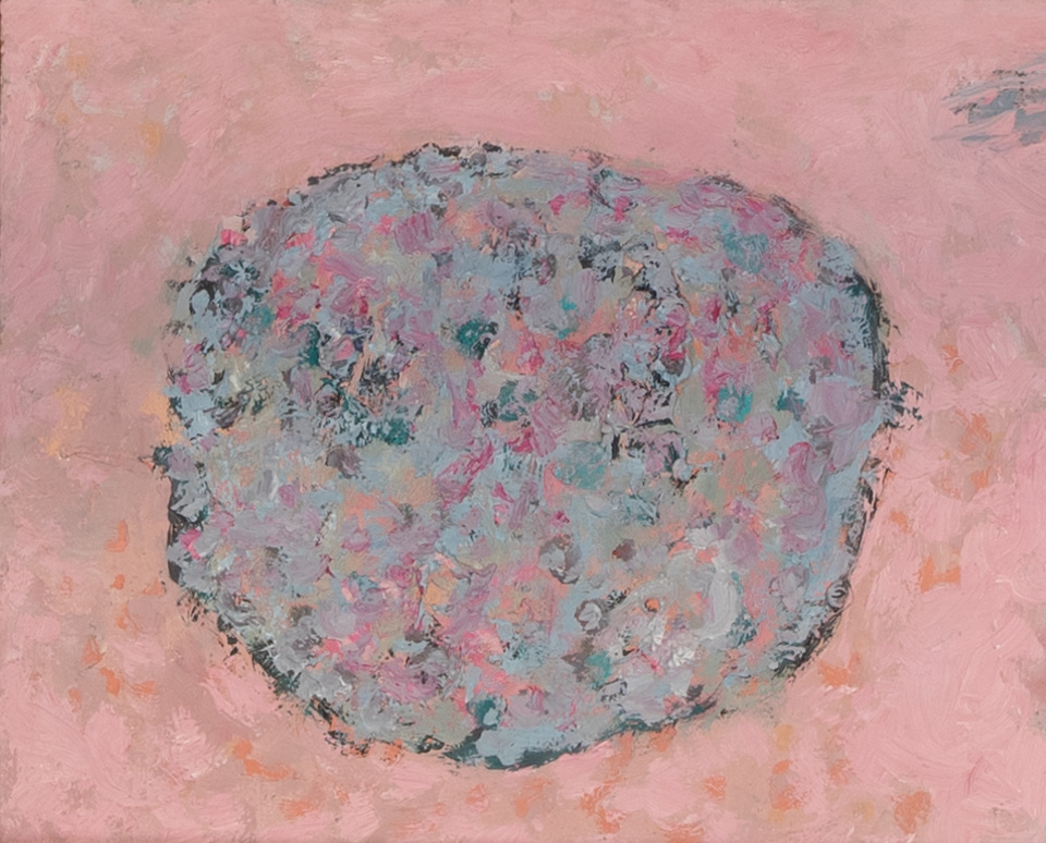 Mud Pie #123 is an original oil on masonite painting measuring 10 × 12.25 inches, completed in 1979 by American Expressionist Landscape painter Bud Holman.