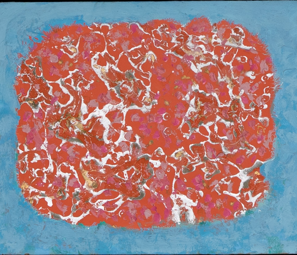 Mud Pie #126 is an original oil on board painting measuring 9.75 × 11.5 inches, completed in 1979 by American Expressionist Landscape painter Bud Holman.